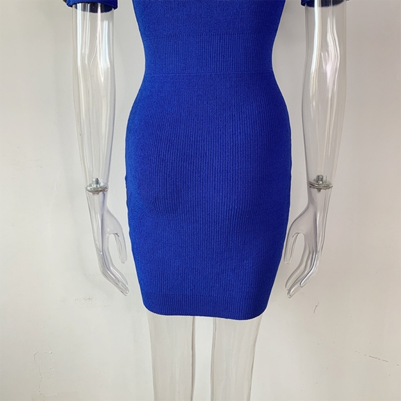 Blue NWT UNBRANDED Front Button Wrap Mini Dress - Picture 4 of 5